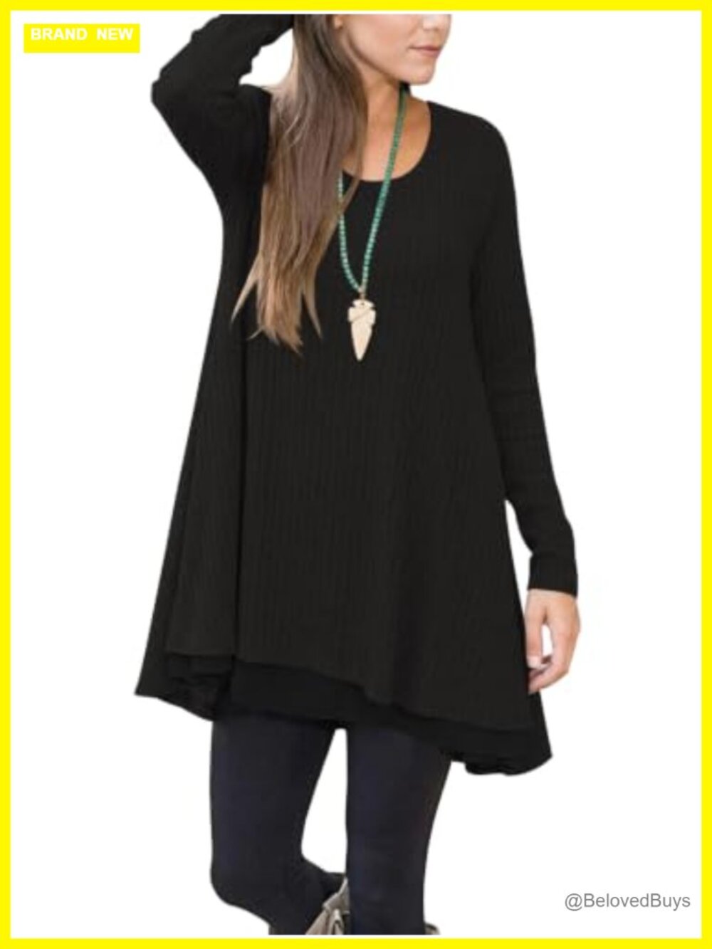 Womens Long Sleeve Tunic Top Sweater with Pockets Chiffon Hem Loose Fit